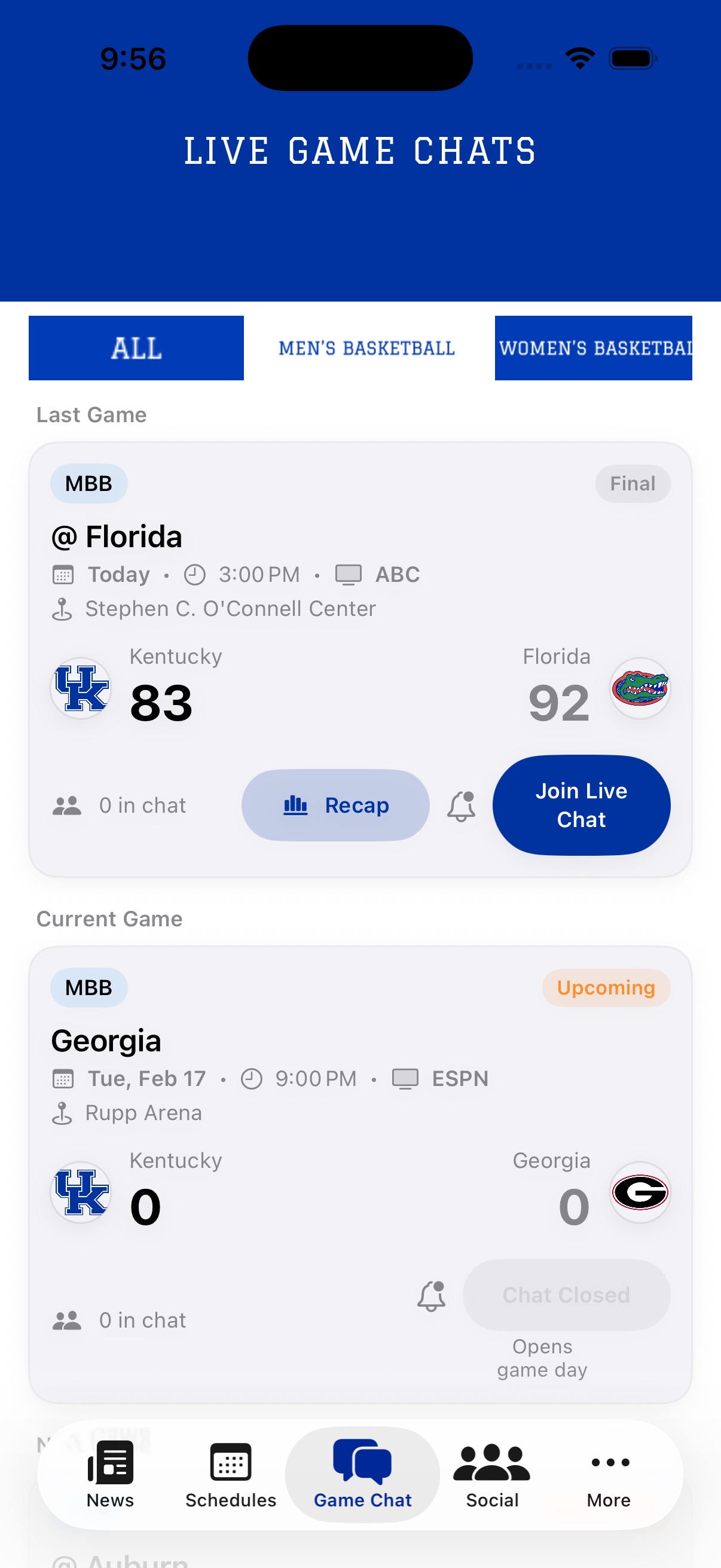 Connect Blue live game chats